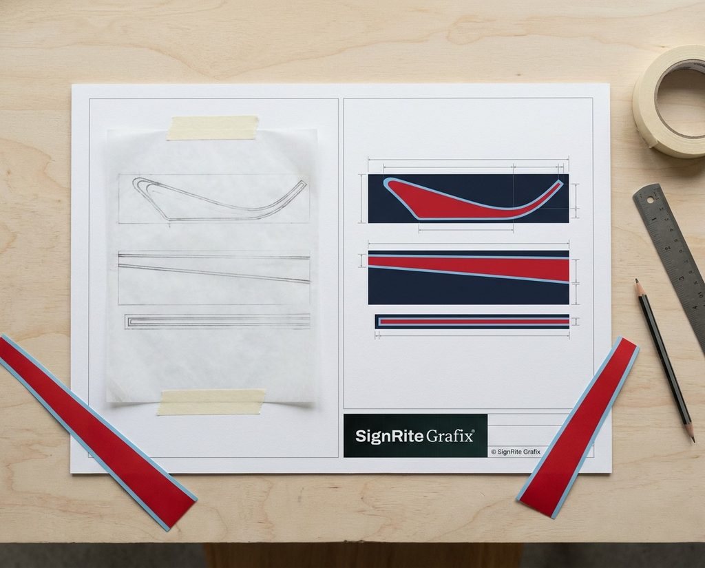 Porsche 911 M42 Martini stripe decals, mapped by hand